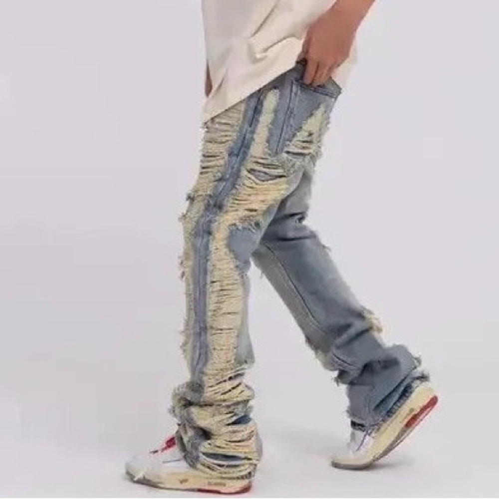 Blue Wash Men’s Distressed Baggy Denim Jeans